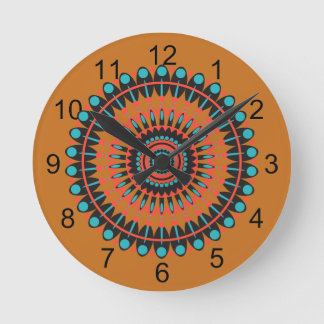 Relógio Redondo Tan & Turquoise Sudoeste do BOHO Mandala