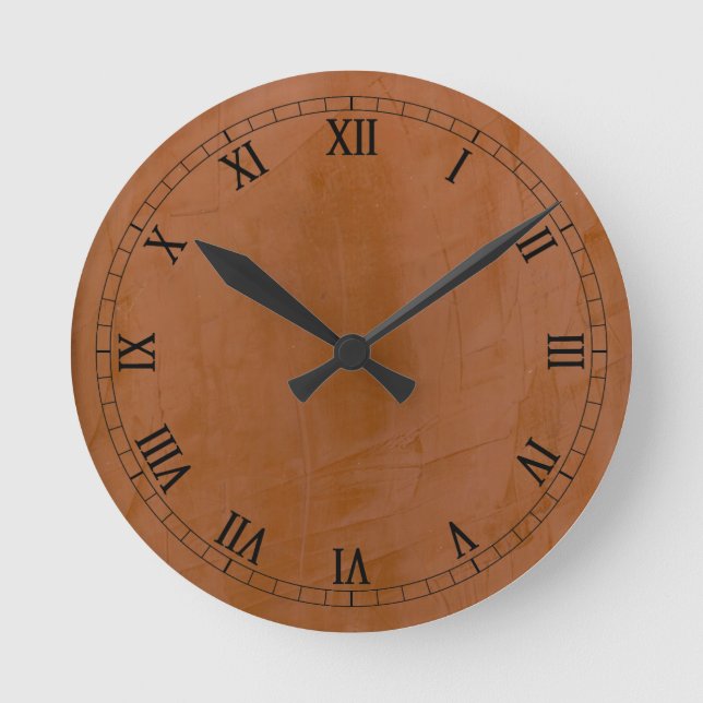 Relógio Redondo Tangerine Venetian Plaster Wallclock Roman Numeral (Frente)