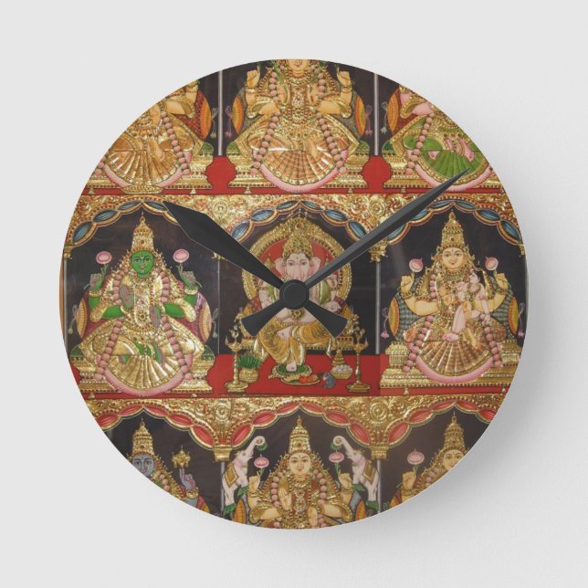 RELÓGIO REDONDO TANJORE PINTANDO ASHTALAKSHMI SUL ÍNDIA (Frente)
