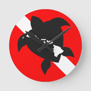 Relógio Redondo Tartaruga da bandeira do mergulho