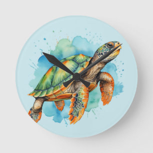 Relógio Redondo Tartaruga de Pintura Cura