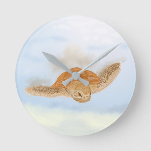 Relógio Redondo Tartaruga marinha debaixo de água. (Frente)