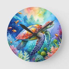 Relógio Redondo Tartaruga Marinha Pintada