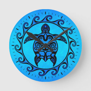 Relógio Redondo Tartaruga tribal azul Sun