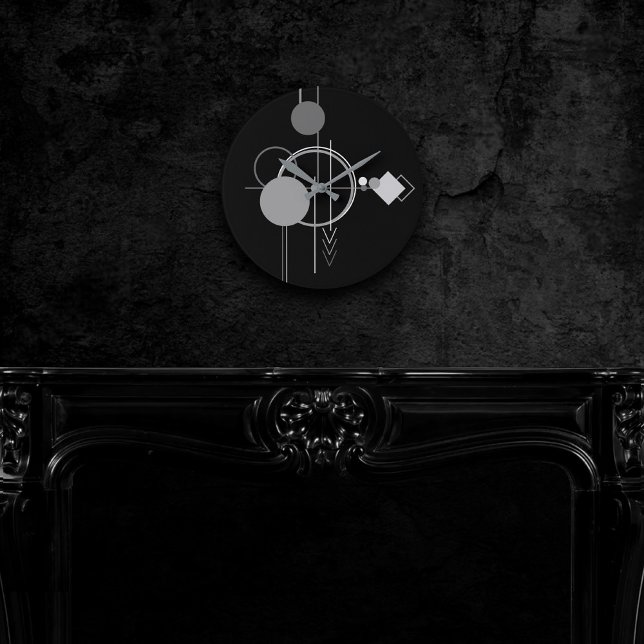 Relógio Redondo Tattoo Modern Art Deco | Minimalismo negro e Cinza (Criador carregado)