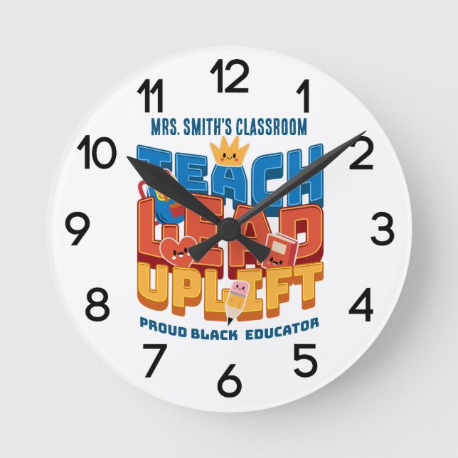 Relógio Redondo Teach. Lead. Uplift. Custom Wall Clock (Frente)