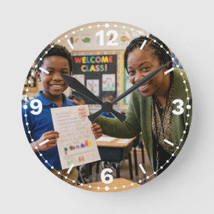 Relógio Redondo Teacher and Student Classroom School Decor