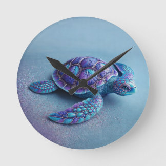 Relógio Redondo Teal Blue Purple Turtle Colorful Sea Turtle