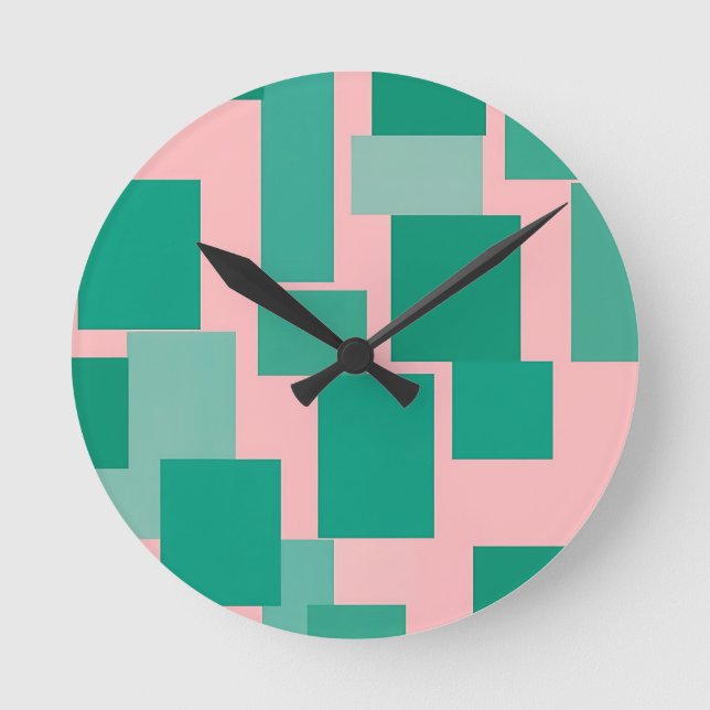 Relógio Redondo Teal Pink Color Block Pattern Modern Abstract  (Frente)