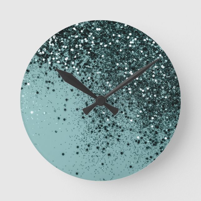 Relógio Redondo Teal Sereia Ocean Glitter #4 (Faux Glitter) #art (Frente)