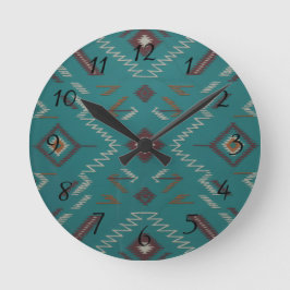 Relógio Redondo Teal Southwest Navajo Geometric