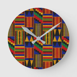 Relógio Redondo Tecido Kente Estilo Africano
