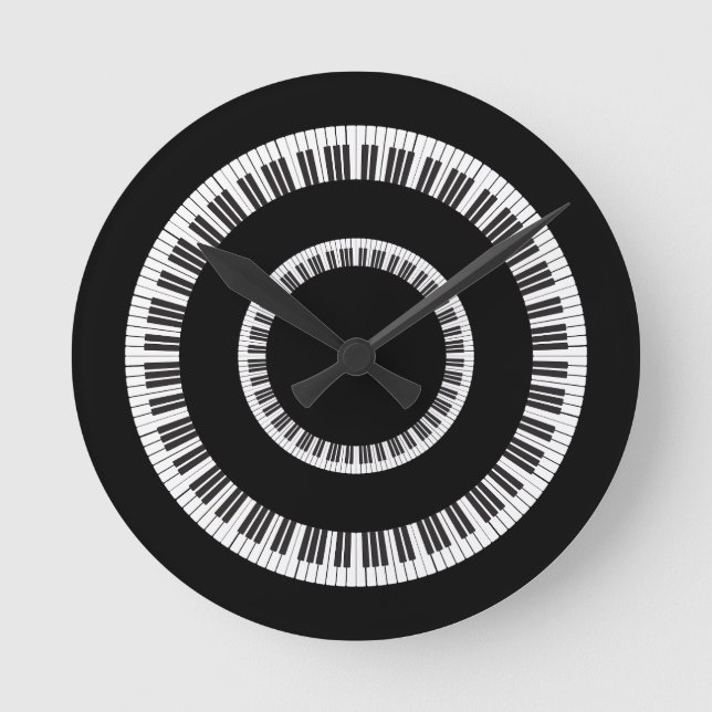 Relógio Redondo Teclas do teclado do Piano (Frente)
