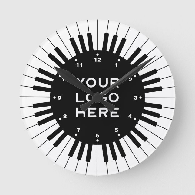 Relógio Redondo Teclas Piano Profissionais Com Logotipo Personaliz (Frente)