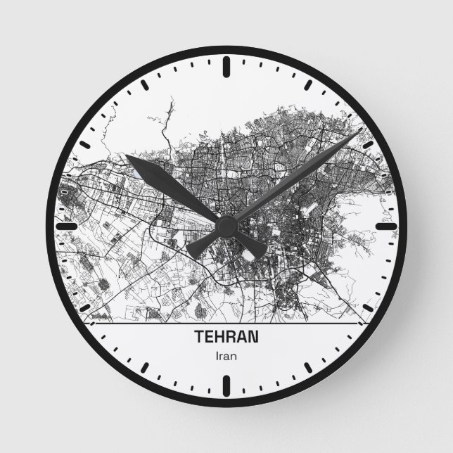 Relógio Redondo Tehran Clock City Line Art (Frente)