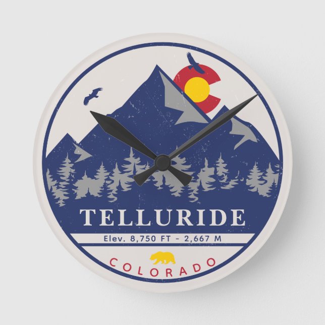 Relógio Redondo Telluride Colorado Retro Sunset Ski Souvenirs (Frente)
