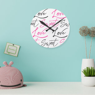 Relógio Redondo Tendy Black and Pink Love and Sweet Patternos