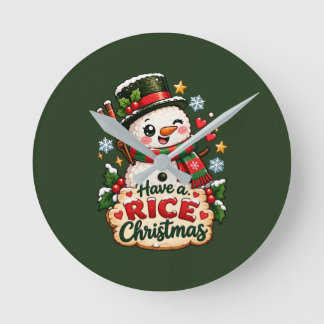 Relógio Redondo Tenha um Natal de Arroz Kawaii Sushi Boneco de Nev