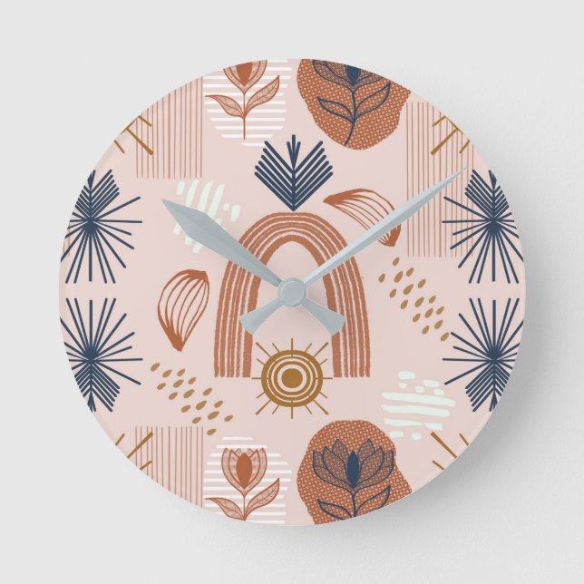 Relógio Redondo Terracotta Sunrise: Harmonia Boho, Rosa Bege (Frente)