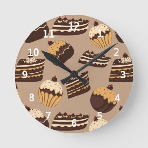 Relógio Redondo Teste padrão 3 do chocolate e das pastelarias