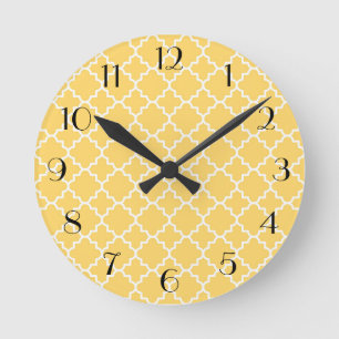 Relógio Redondo Teste padrão amarelo de Quatrefoil