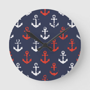 Relógio Redondo Teste padrão branco e azul vermelho do marinho