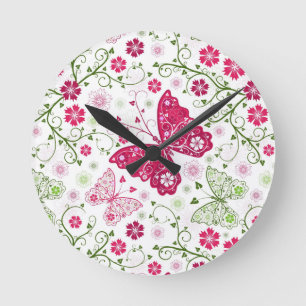 Relógio Redondo Teste padrão branco floral