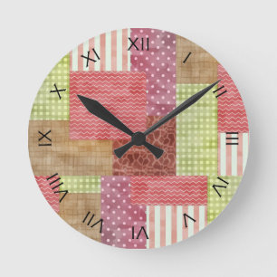 Relógio Redondo Teste padrão chique Quiltblocks dos retalhos do