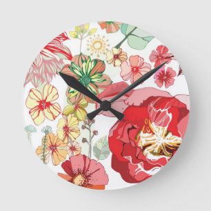 Relógio Redondo Teste padrão com flores vermelhas