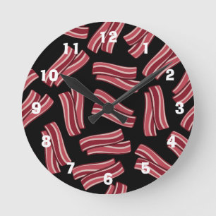 Relógio Redondo Teste padrão das tiras de bacon