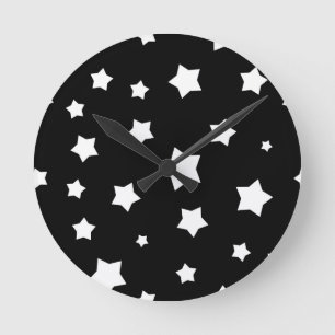 Relógio Redondo Teste padrão de estrelas preto e branco