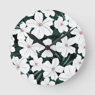 Relógio Redondo Teste padrão de flores tropical branco