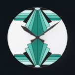Relógio Redondo Teste padrão do art deco nos verdes<br><div class="desc">Padrões clássicos do art deco nos aquas,  nos verdes,  na hortelã e no preto</div>