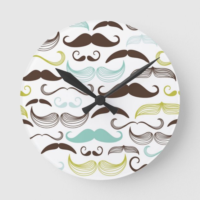 Relógio Redondo Teste padrão do bigode, estilo retro 2 (Frente)