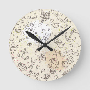 Relógio Redondo Teste padrão do conceito do tatuagem