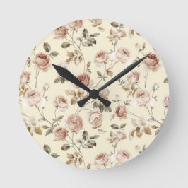 Relógio Redondo Teste padrão dos rosas do vintage