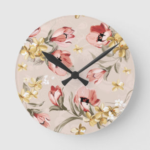 Relógio Redondo Teste padrão floral 3 da elegância abstrata