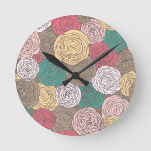 Relógio Redondo Teste padrão floral à moda. Floral brilhante