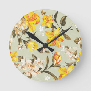 Relógio Redondo Teste padrão floral brilhante bonito à moda