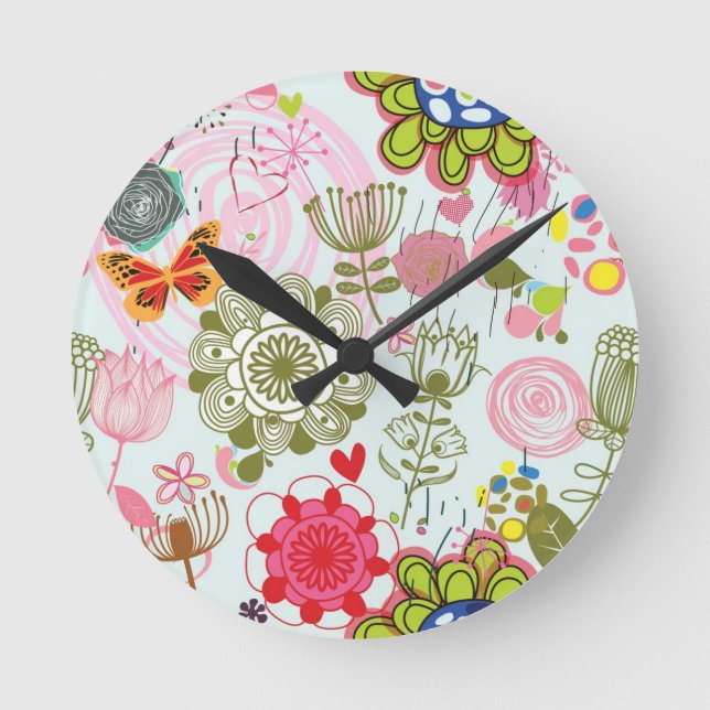 Relógio Redondo Teste padrão floral no estilo retro 2 (Frente)