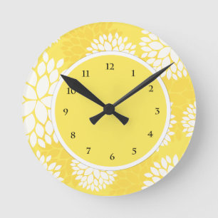 Relógio Redondo Teste padrão moderno floral amarelo