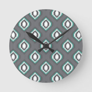 Relógio Redondo Teste padrão tribal do ikat retro geométrico