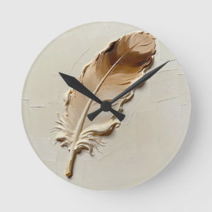 Relógio Redondo ⁠Textura 3D Impasto Bege Pena Elegante Moderna⁠