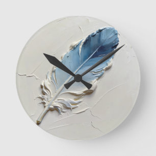 Relógio Redondo ⁠Textura 3D Impasto Pena Azul Elegante Moderna⁠