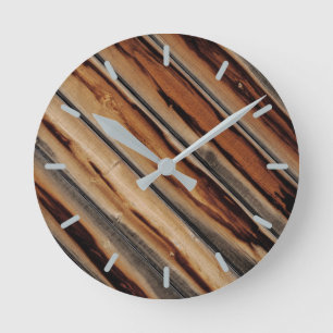 Relógio Redondo Textura de cerca de madeira Legal única