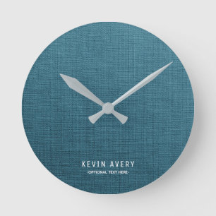 Relógio Redondo Textura de linho azul personalizada