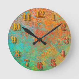 Relógio Redondo Textura em cobre e turquesa