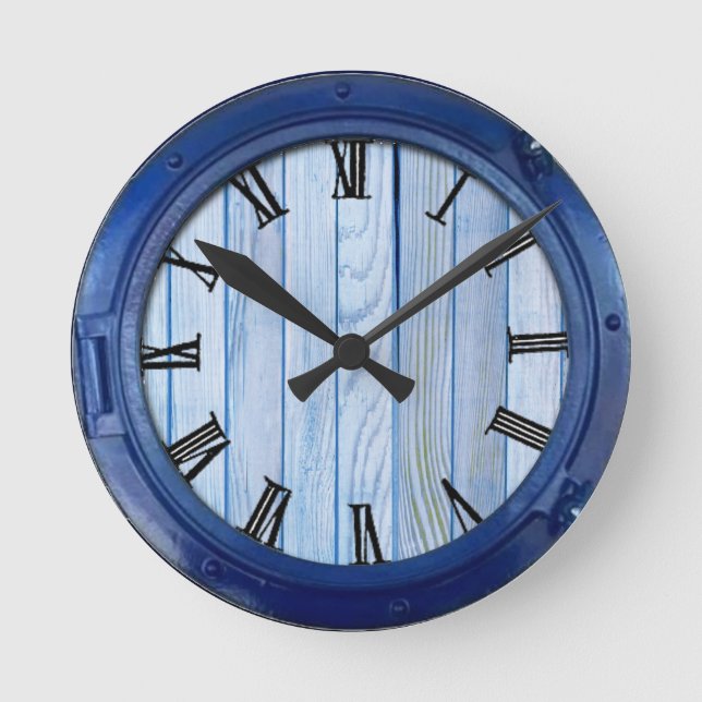 Relógio Redondo Textura em marinho,peixe,Coral rosa (Frente)