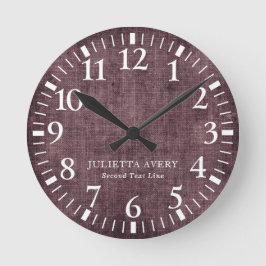 Relógio Redondo Textura personalizada de linho de vinho roxo