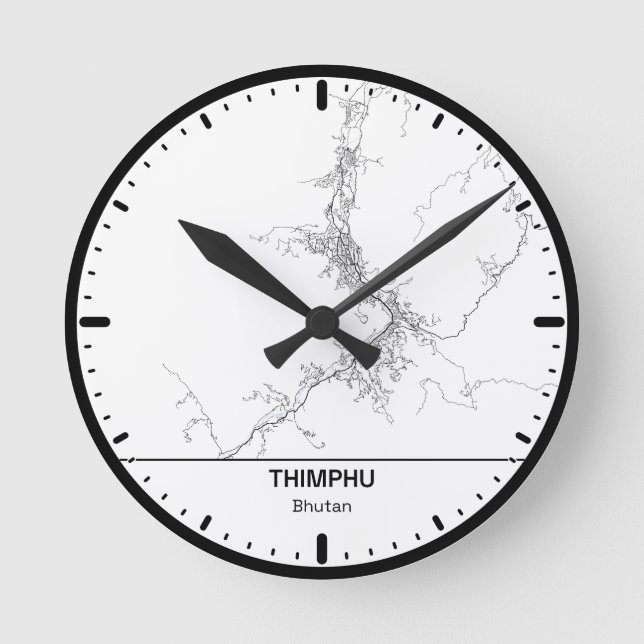 Relógio Redondo Thimphu Clock City Line Art (Frente)